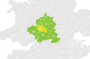 Postcode map Worcestershire